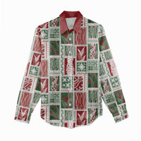 Mele Kalikimaka Hawaiian Quilt and Lei Patchwork Women Casual Shirt - Polynesian Pride