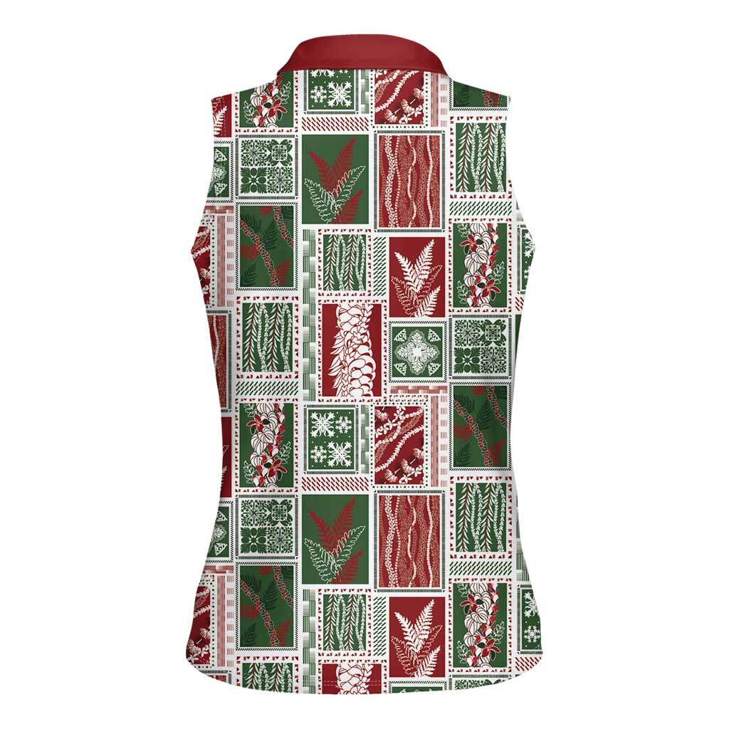 Mele Kalikimaka Hawaiian Quilt and Lei Patchwork Women Sleeveless Polo Shirt - Polynesian Pride