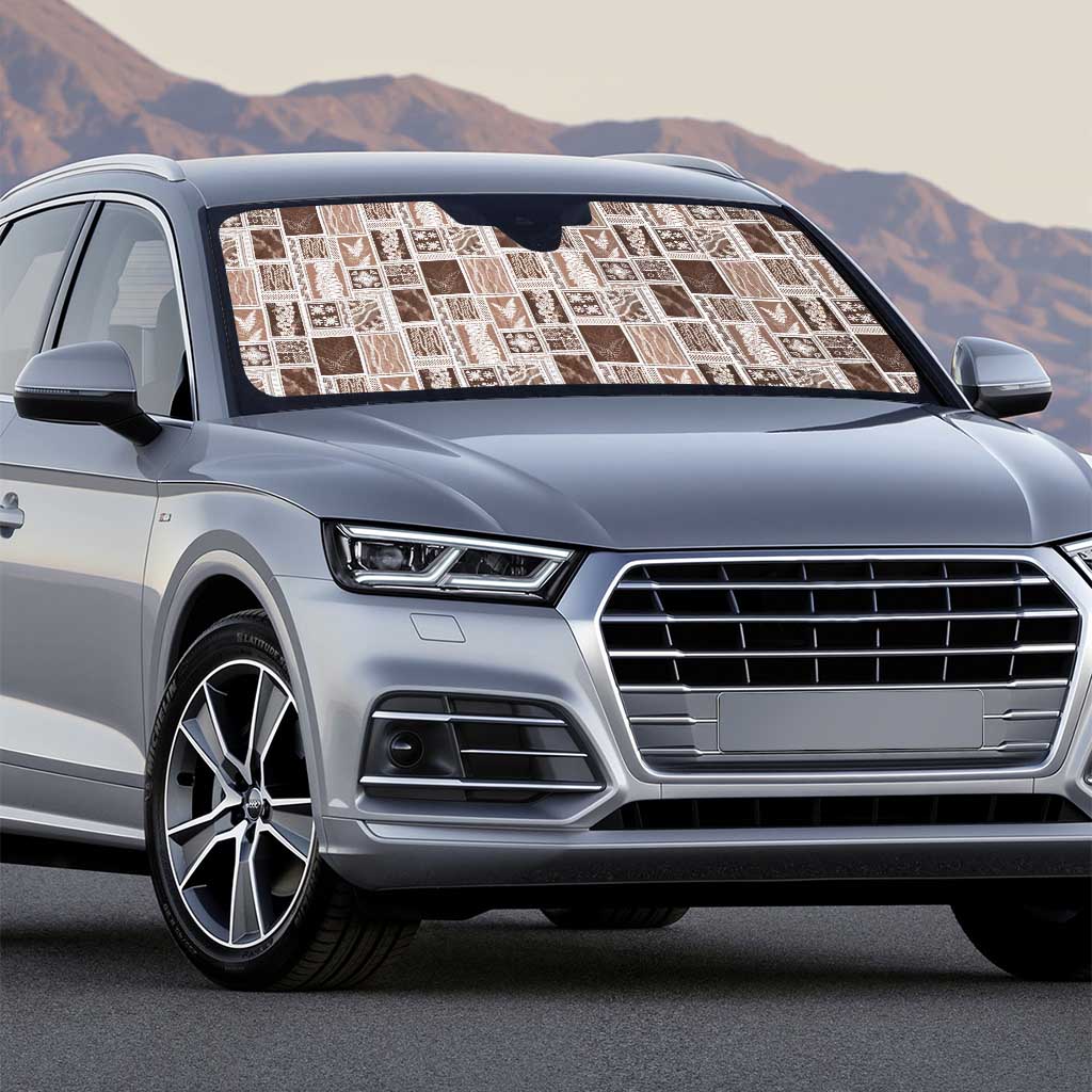 Vintage Aloha Block Quilt Auto Sun Shade Beige Inspired Lei Motifs - Polynesian Pride