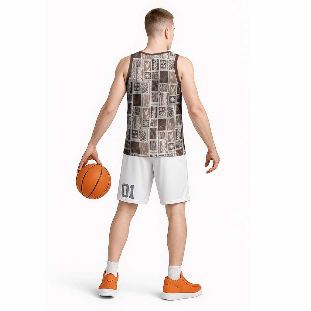 Vintage Aloha Block Quilt Basketball Jersey Beige Inspired Lei Motifs - Polynesian Pride