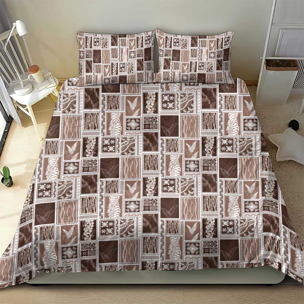 Vintage Aloha Block Quilt Bedding Set Beige Inspired Lei Motifs LT9 - Polynesian Pride