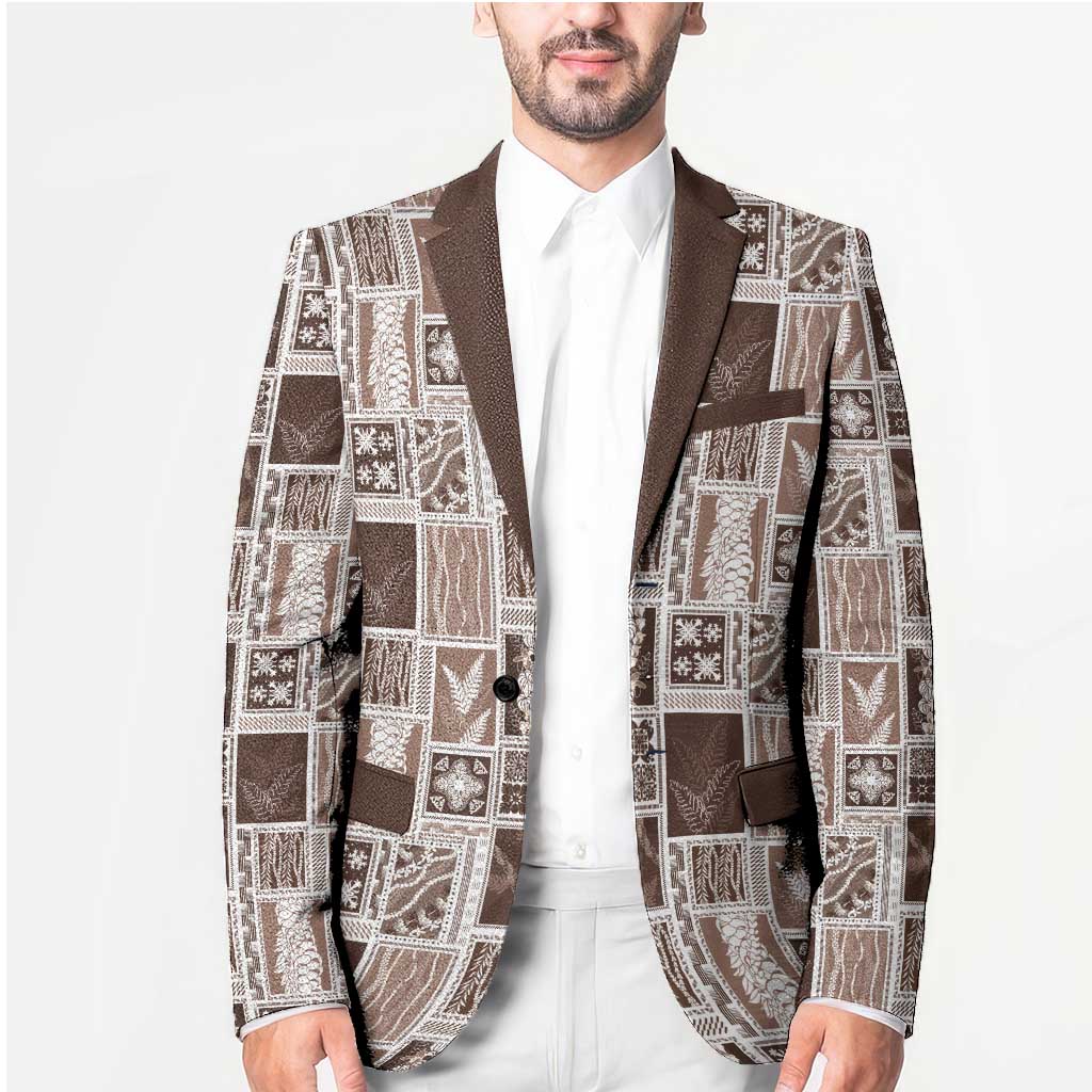 Vintage Aloha Block Quilt Blazer Beige Inspired Lei Motifs - Polynesian Pride