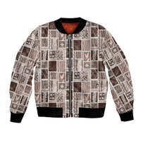 Vintage Aloha Block Quilt Bomber Jacket Beige Inspired Lei Motifs LT9 Unisex Beige - Polynesian Pride