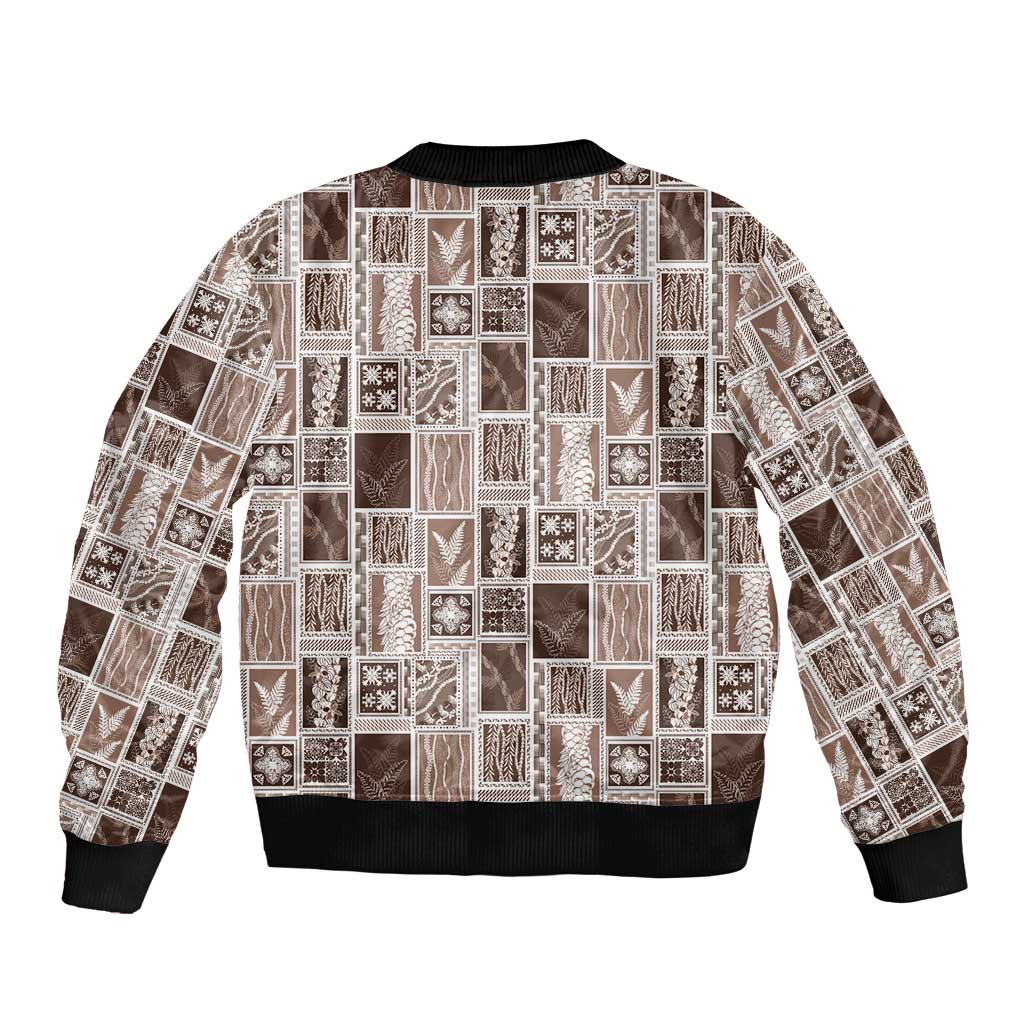 Vintage Aloha Block Quilt Bomber Jacket Beige Inspired Lei Motifs LT9 - Polynesian Pride