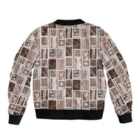 Vintage Aloha Block Quilt Bomber Jacket Beige Inspired Lei Motifs LT9 - Polynesian Pride