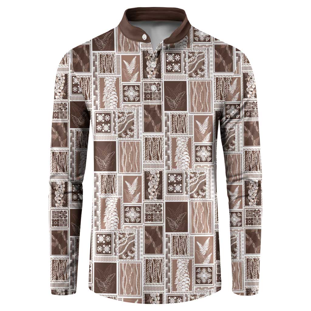 Vintage Aloha Block Quilt Button Sweatshirt Beige Inspired Lei Motifs LT9 Beige - Polynesian Pride