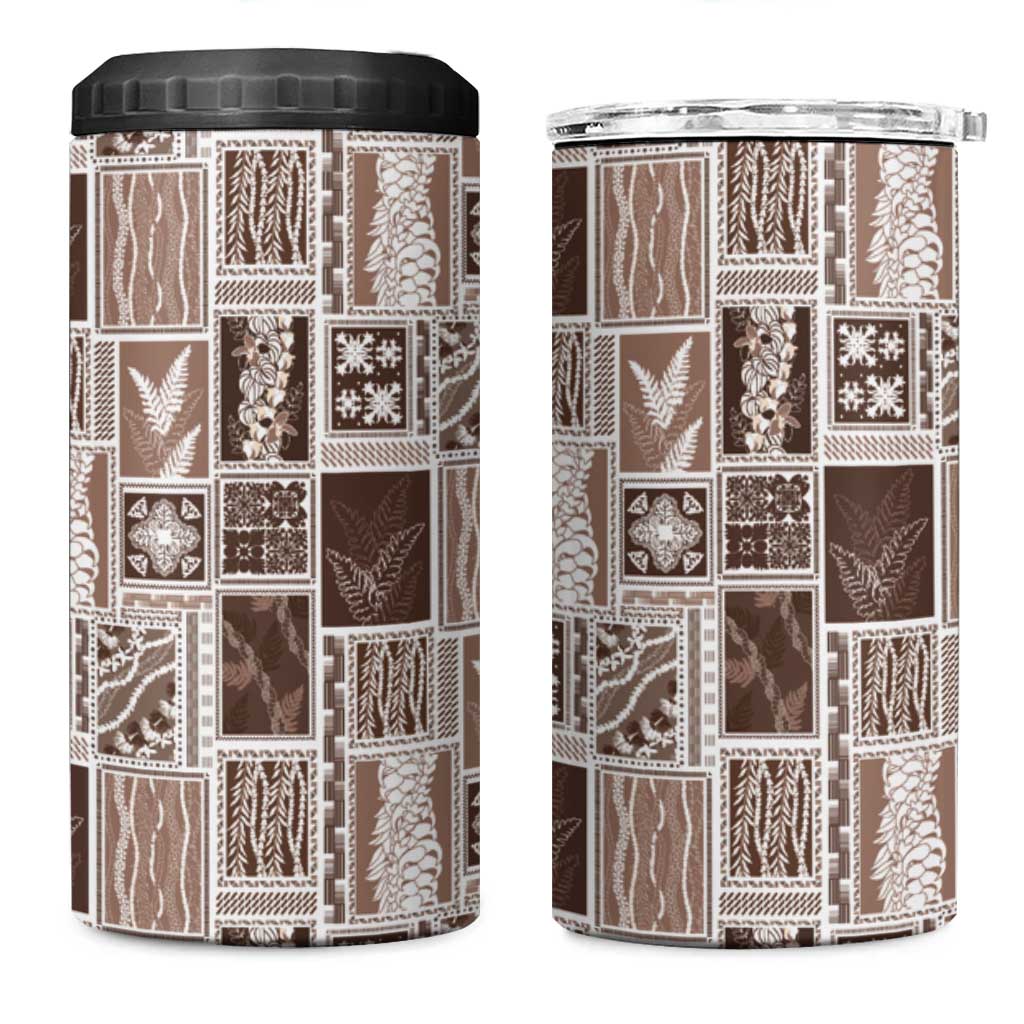 Vintage Aloha Block Quilt 4 in 1 Can Cooler Tumbler Beige Inspired Lei Motifs - Polynesian Pride