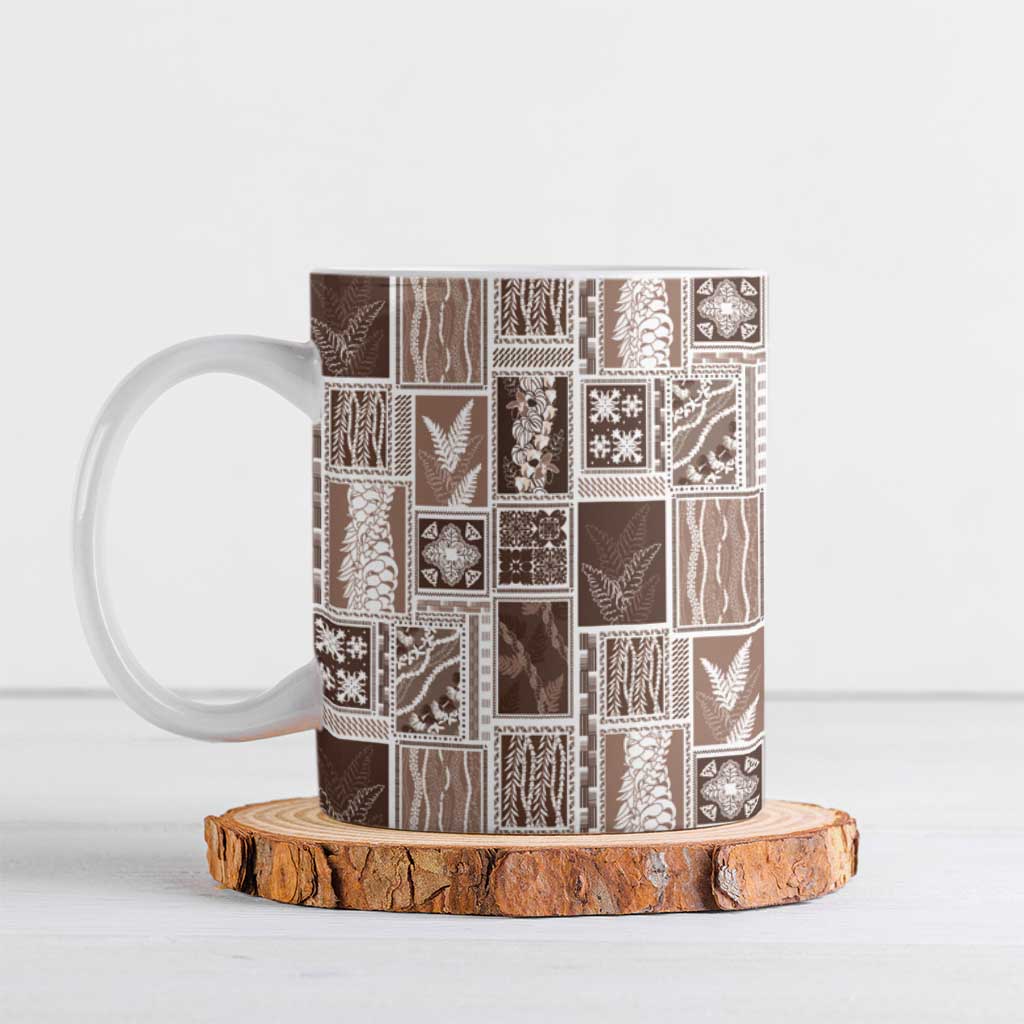 Vintage Aloha Block Quilt Ceramic Mug Beige Inspired Lei Motifs - Polynesian Pride