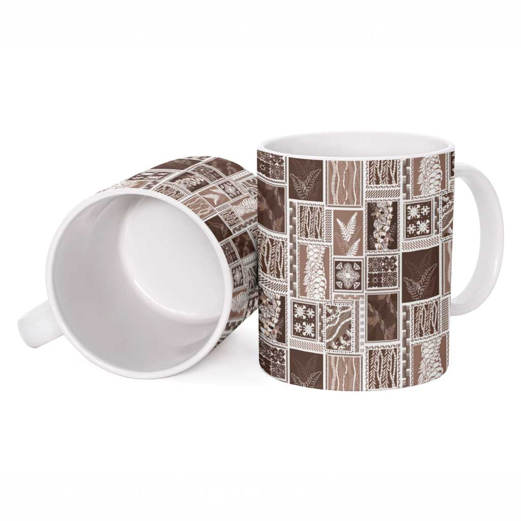 Vintage Aloha Block Quilt Ceramic Mug Beige Inspired Lei Motifs - Polynesian Pride
