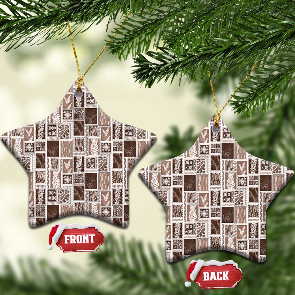 Vintage Aloha Block Quilt Ceramic Ornament Beige Inspired Lei Motifs - Polynesian Pride