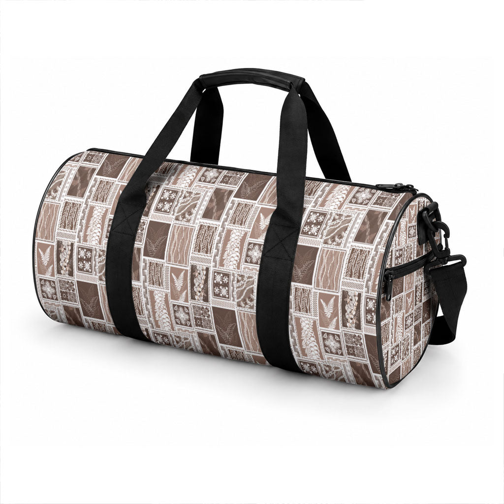 Vintage Aloha Block Quilt Duffle Bag Beige Inspired Lei Motifs LT9 - Polynesian Pride