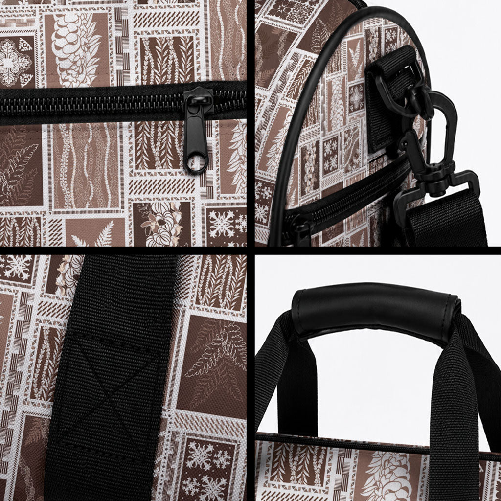 Vintage Aloha Block Quilt Duffle Bag Beige Inspired Lei Motifs LT9 - Polynesian Pride