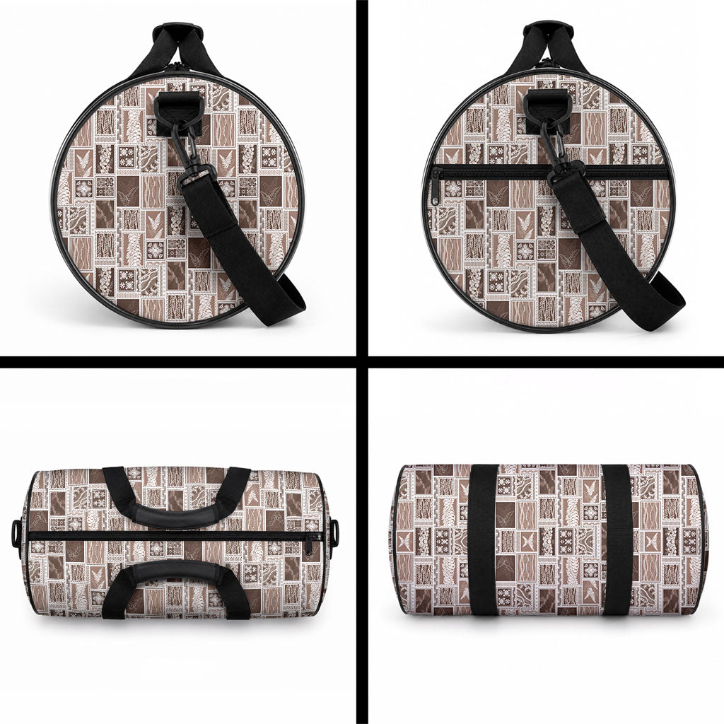 Vintage Aloha Block Quilt Duffle Bag Beige Inspired Lei Motifs LT9 - Polynesian Pride