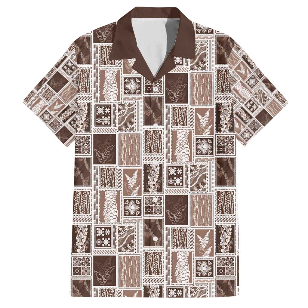 Vintage Aloha Block Quilt Family Matching Long Sleeve Bodycon Dress and Hawaiian Shirt Beige Inspired Lei Motifs - Polynesian Pride