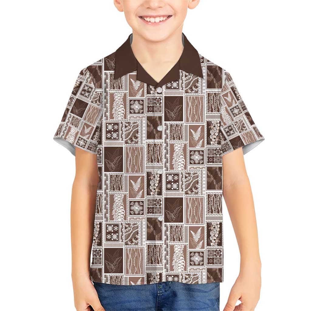 Vintage Aloha Block Quilt Family Matching Long Sleeve Bodycon Dress and Hawaiian Shirt Beige Inspired Lei Motifs - Polynesian Pride