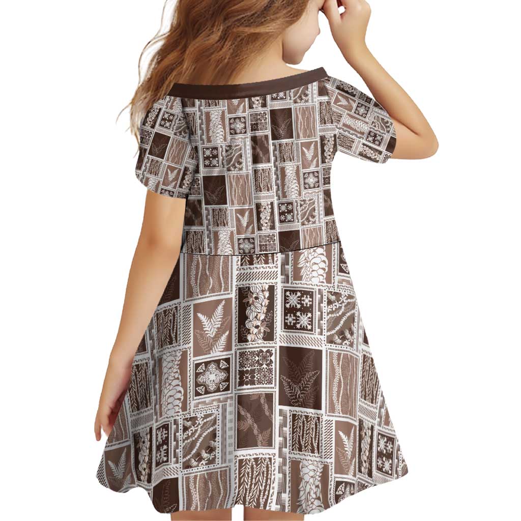 Vintage Aloha Block Quilt Family Matching Off Shoulder Short Dress and Hawaiian Shirt Beige Inspired Lei Motifs - Polynesian Pride