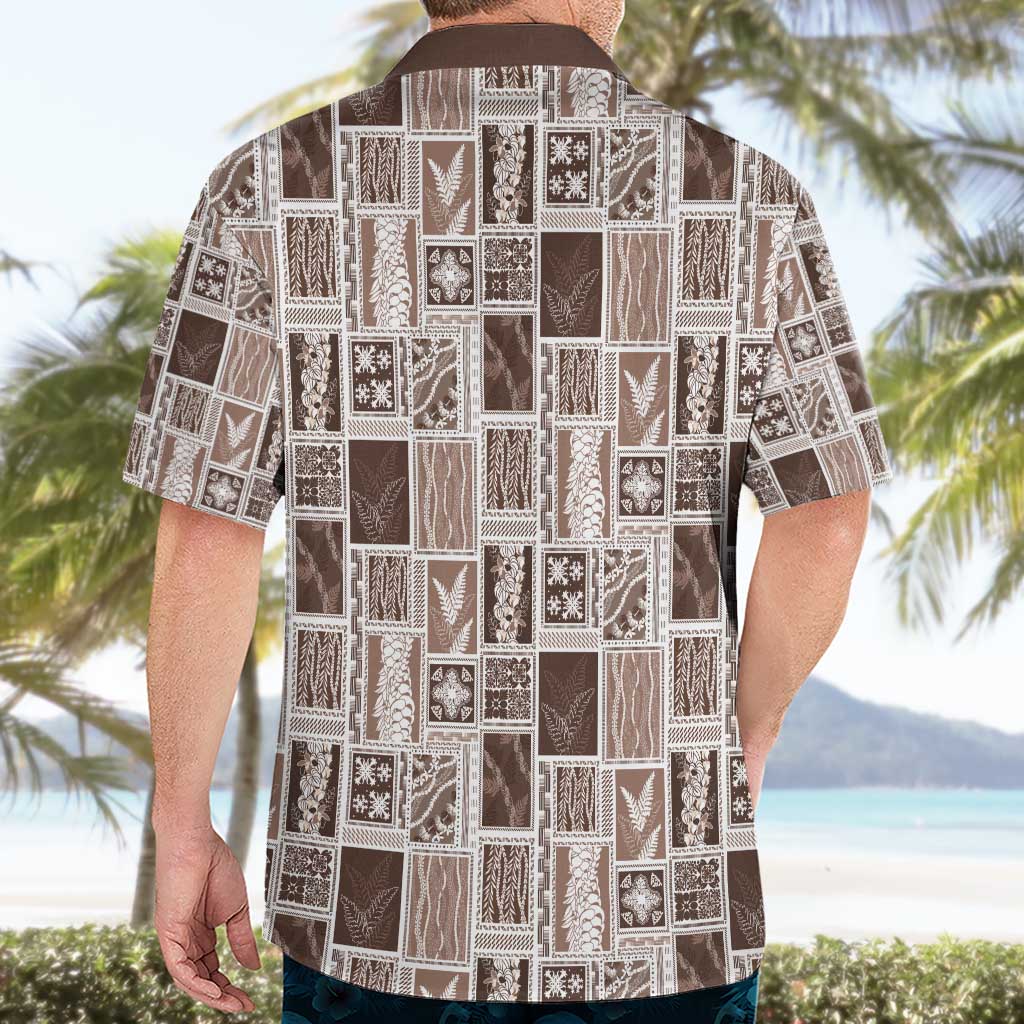 Vintage Aloha Block Quilt Hawaiian Shirt Beige Inspired Lei Motifs - Polynesian Pride