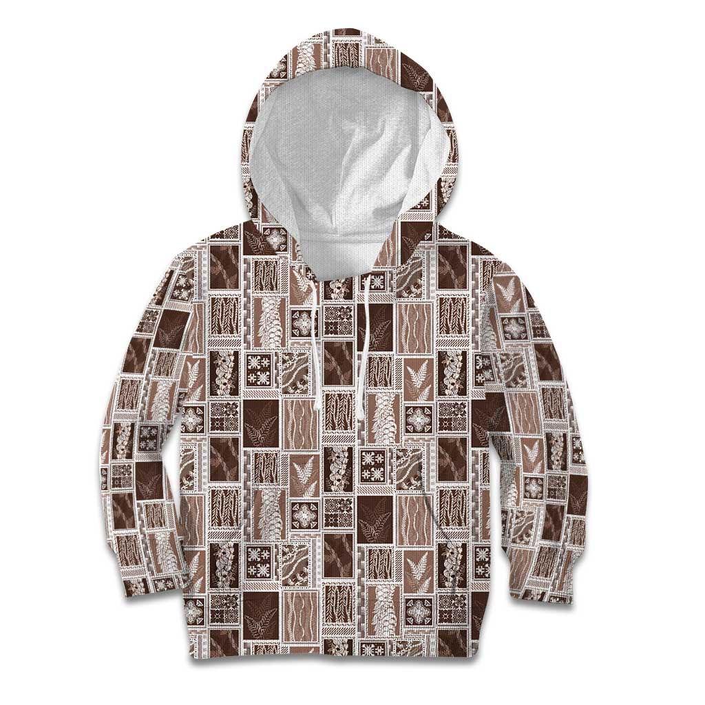 Vintage Aloha Block Quilt Kid Hoodie Beige Inspired Lei Motifs - Polynesian Pride