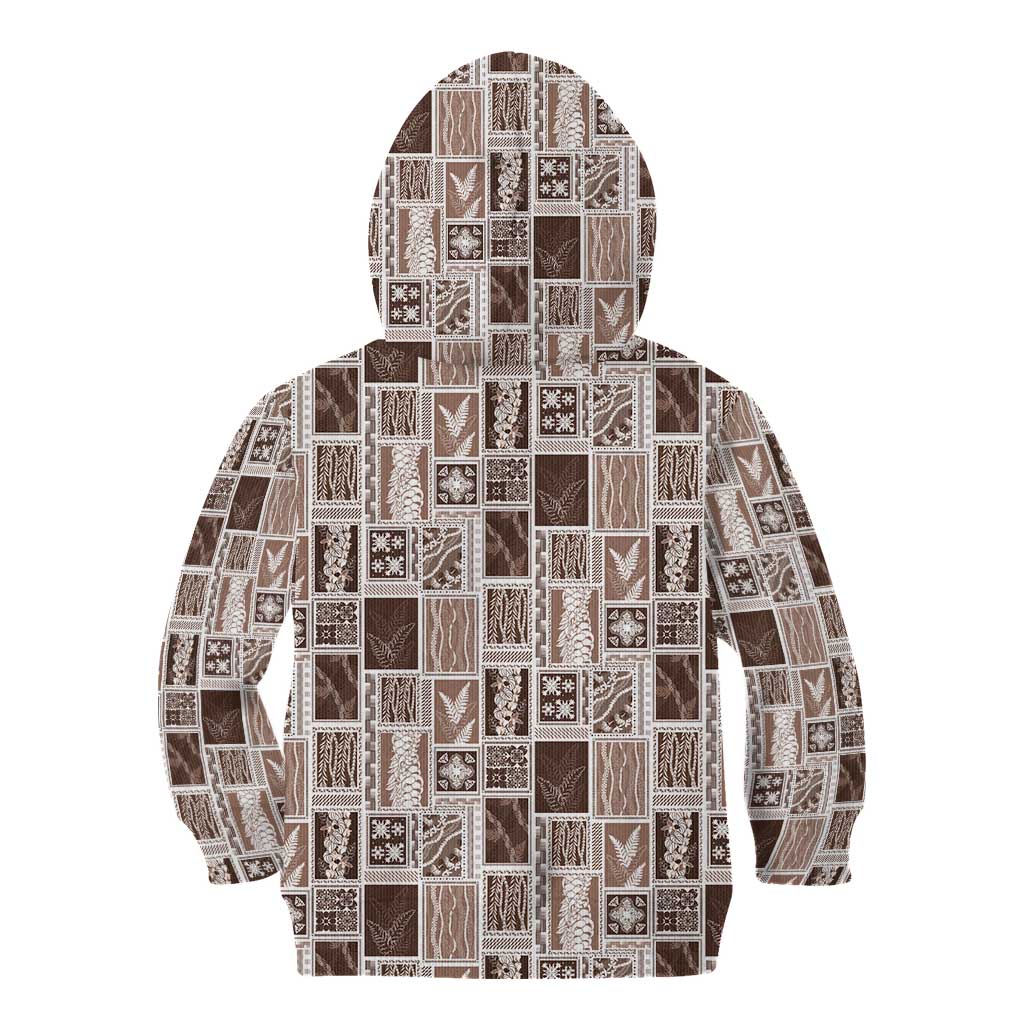 Vintage Aloha Block Quilt Kid Hoodie Beige Inspired Lei Motifs - Polynesian Pride
