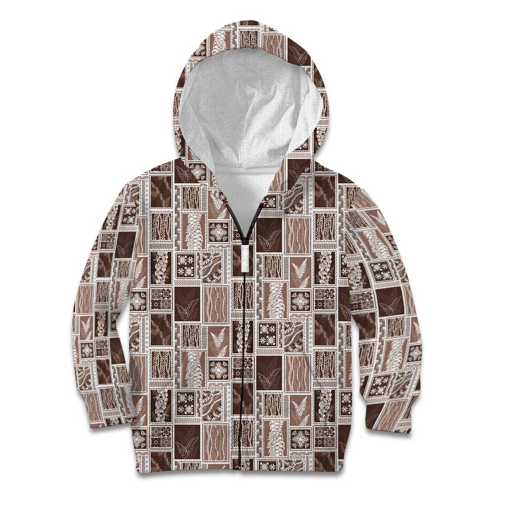 Vintage Aloha Block Quilt Kid Hoodie Beige Inspired Lei Motifs - Polynesian Pride
