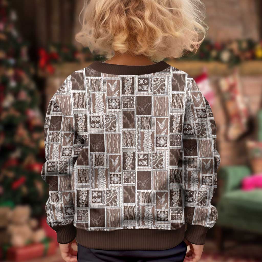 Vintage Aloha Block Quilt Kid Ugly Christmas Sweater Beige Inspired Lei Motifs - Polynesian Pride