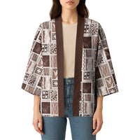 Vintage Aloha Block Quilt Kimono Beige Inspired Lei Motifs - Polynesian Pride