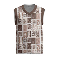 Vintage Aloha Block Quilt Christmas Knitted V-Neck Vest Beige Inspired Lei Motifs - Polynesian Pride