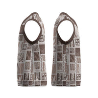 Vintage Aloha Block Quilt Christmas Knitted V-Neck Vest Beige Inspired Lei Motifs - Polynesian Pride