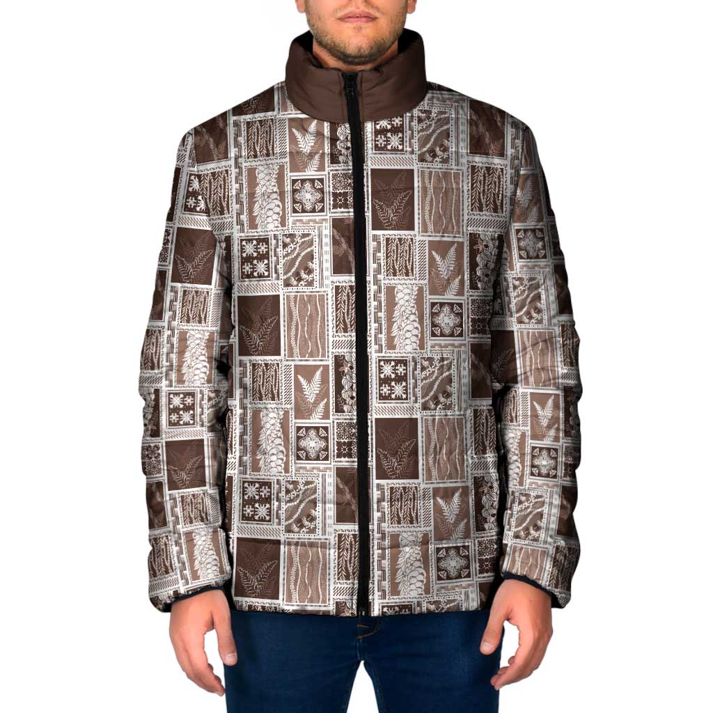 Vintage Aloha Block Quilt Padded Jacket Beige Inspired Lei Motifs LT9 Men Beige - Polynesian Pride