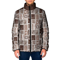 Vintage Aloha Block Quilt Padded Jacket Beige Inspired Lei Motifs LT9 Men Beige - Polynesian Pride