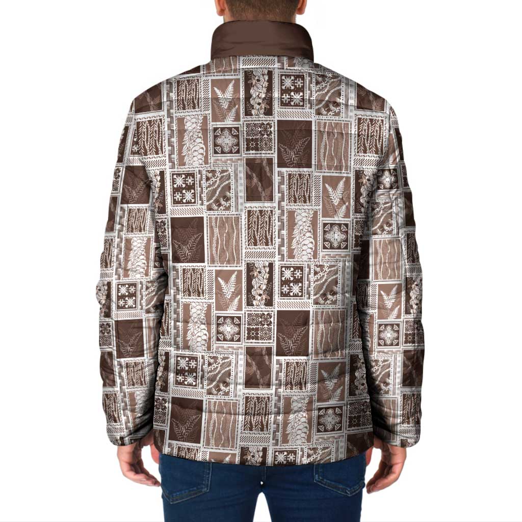 Vintage Aloha Block Quilt Padded Jacket Beige Inspired Lei Motifs LT9 - Polynesian Pride