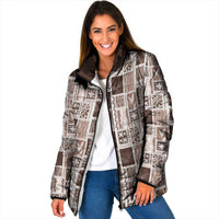 Vintage Aloha Block Quilt Padded Jacket Beige Inspired Lei Motifs LT9 Women Beige - Polynesian Pride