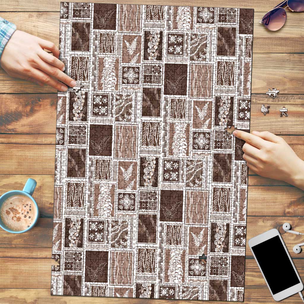 Vintage Aloha Block Quilt Puzzle Beige Inspired Lei Motifs LT9 Beige - Polynesian Pride