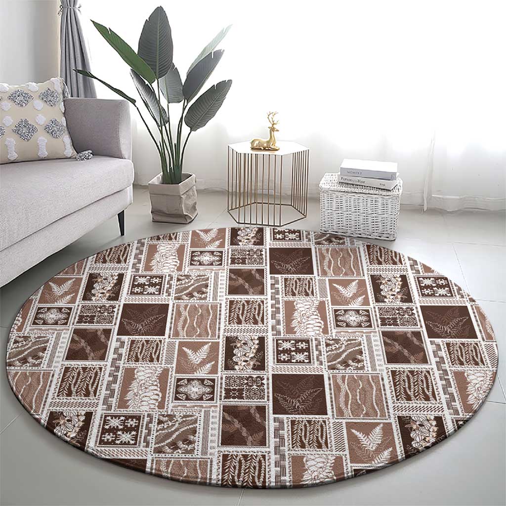 Vintage Aloha Block Quilt Round Carpet Beige Inspired Lei Motifs - Polynesian Pride
