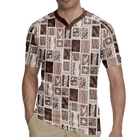 Vintage Aloha Block Quilt Rugby Jersey Beige Inspired Lei Motifs - Polynesian Pride