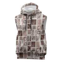 Vintage Aloha Block Quilt Sleeveless Hoodie Beige Inspired Lei Motifs LT9 Beige - Polynesian Pride