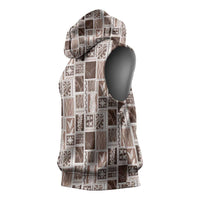 Vintage Aloha Block Quilt Sleeveless Hoodie Beige Inspired Lei Motifs LT9 - Polynesian Pride