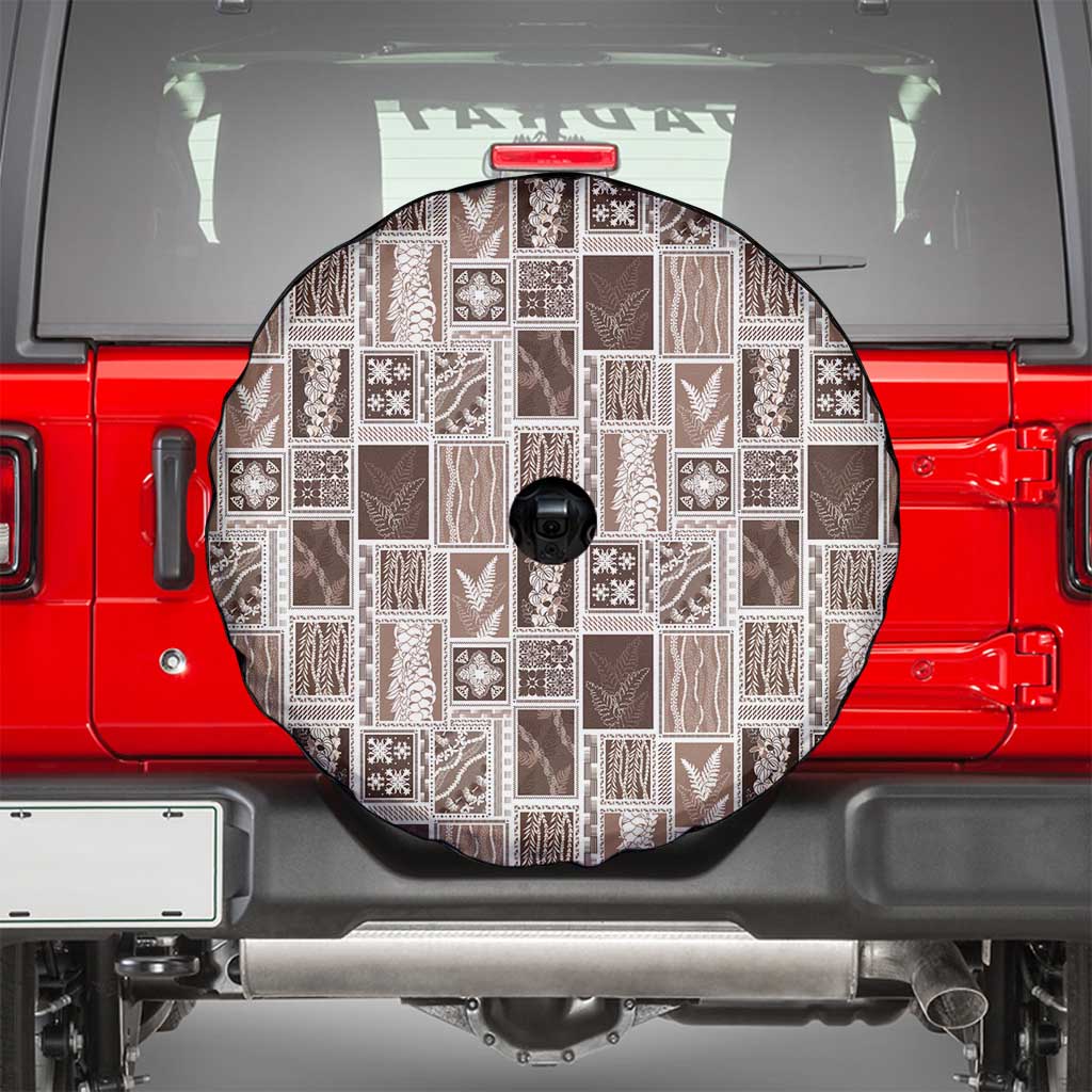 Vintage Aloha Block Quilt Spare Tire Cover Beige Inspired Lei Motifs - Polynesian Pride