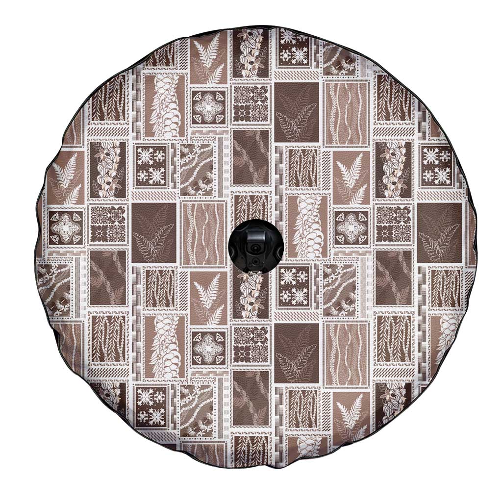 Vintage Aloha Block Quilt Spare Tire Cover Beige Inspired Lei Motifs - Polynesian Pride