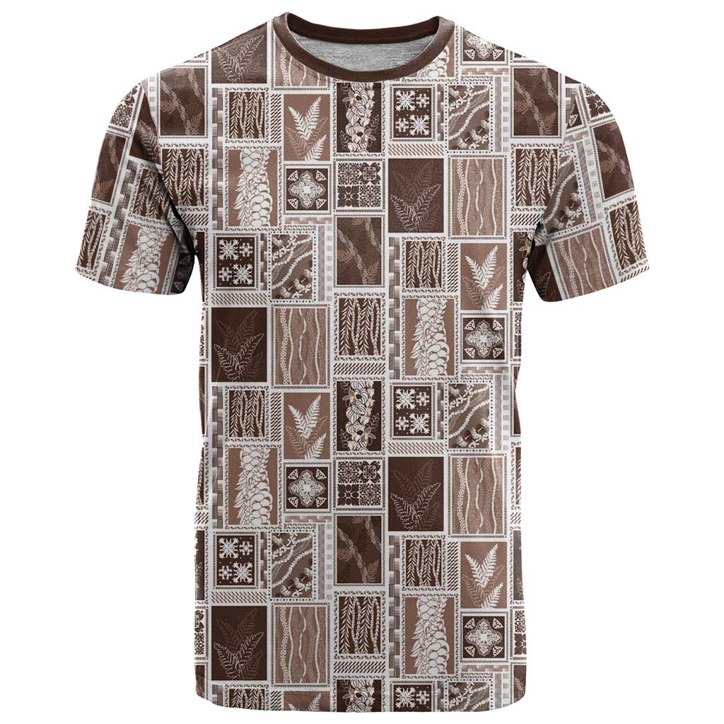 Vintage Aloha Block Quilt T Shirt Beige Inspired Lei Motifs - Polynesian Pride