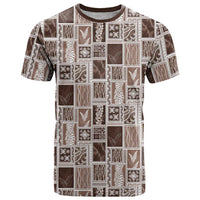 Vintage Aloha Block Quilt T Shirt Beige Inspired Lei Motifs - Polynesian Pride