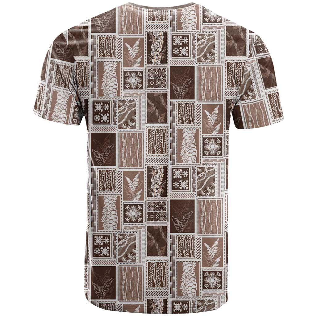 Vintage Aloha Block Quilt T Shirt Beige Inspired Lei Motifs - Polynesian Pride
