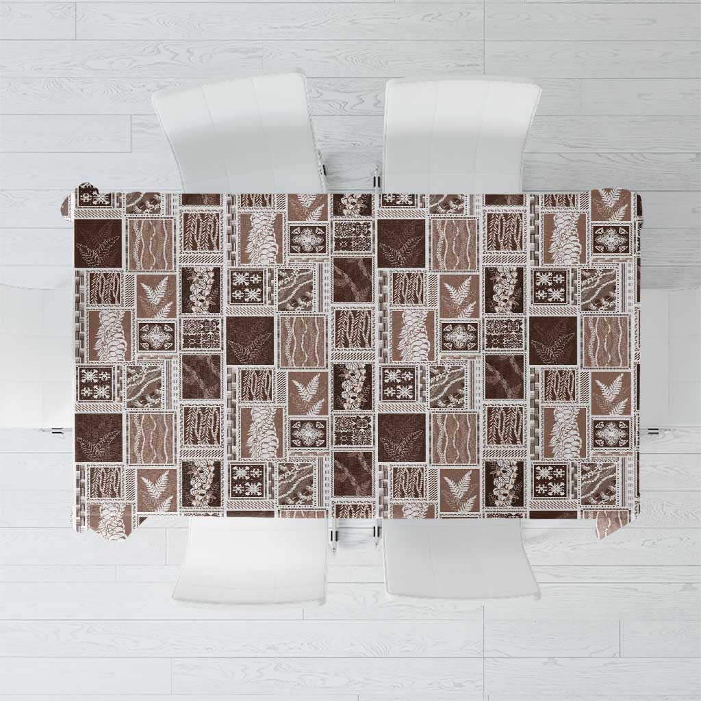Vintage Aloha Block Quilt Tablecloth Beige Inspired Lei Motifs - Polynesian Pride