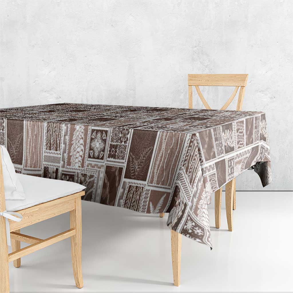 Vintage Aloha Block Quilt Tablecloth Beige Inspired Lei Motifs - Polynesian Pride