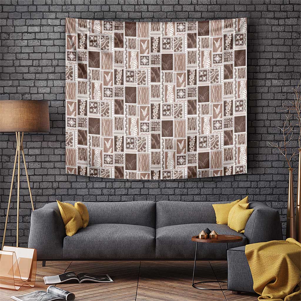 Vintage Aloha Block Quilt Tapestry Beige Inspired Lei Motifs - Polynesian Pride