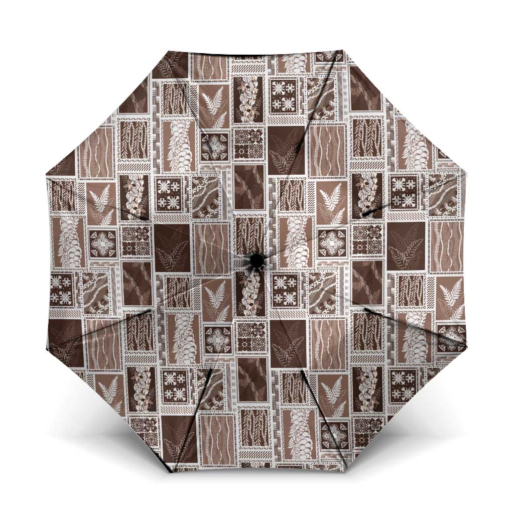 Vintage Aloha Block Quilt Umbrella Beige Inspired Lei Motifs - Polynesian Pride