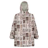 Vintage Aloha Block Quilt Wearable Blanket Hoodie Beige Inspired Lei Motifs - Polynesian Pride
