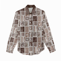 Vintage Aloha Block Quilt Women Casual Shirt Beige Inspired Lei Motifs LT9 - Polynesian Pride