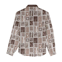Vintage Aloha Block Quilt Women Casual Shirt Beige Inspired Lei Motifs LT9 - Polynesian Pride