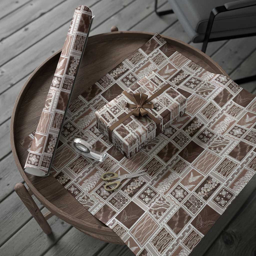 Vintage Aloha Block Quilt Wrapping Paper Beige Inspired Lei Motifs - Polynesian Pride